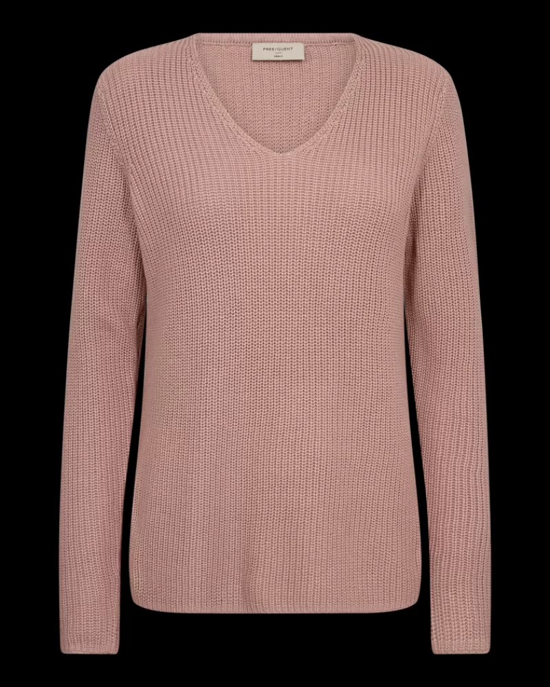 FREEQUENT Strik & Pullovers<FQELLIS - PULLOVER MED V-UDSKÆRING - ROSA