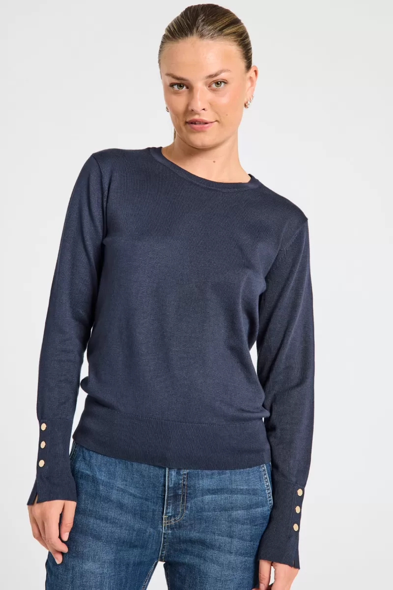 FREEQUENT Strik & Pullovers<FQKATIE - FINSTRIKKET PULLOVER - BLÅ