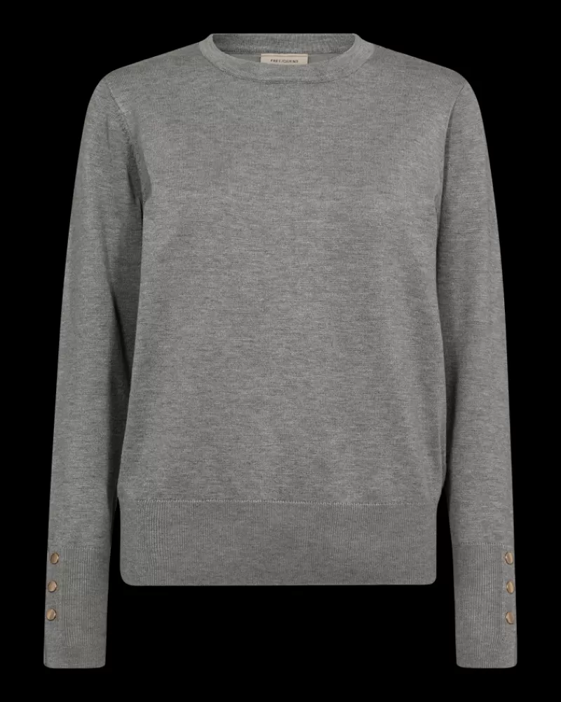 FREEQUENT Strik & Pullovers<FQKATIE - FINSTRIKKET PULLOVER - GRÅ