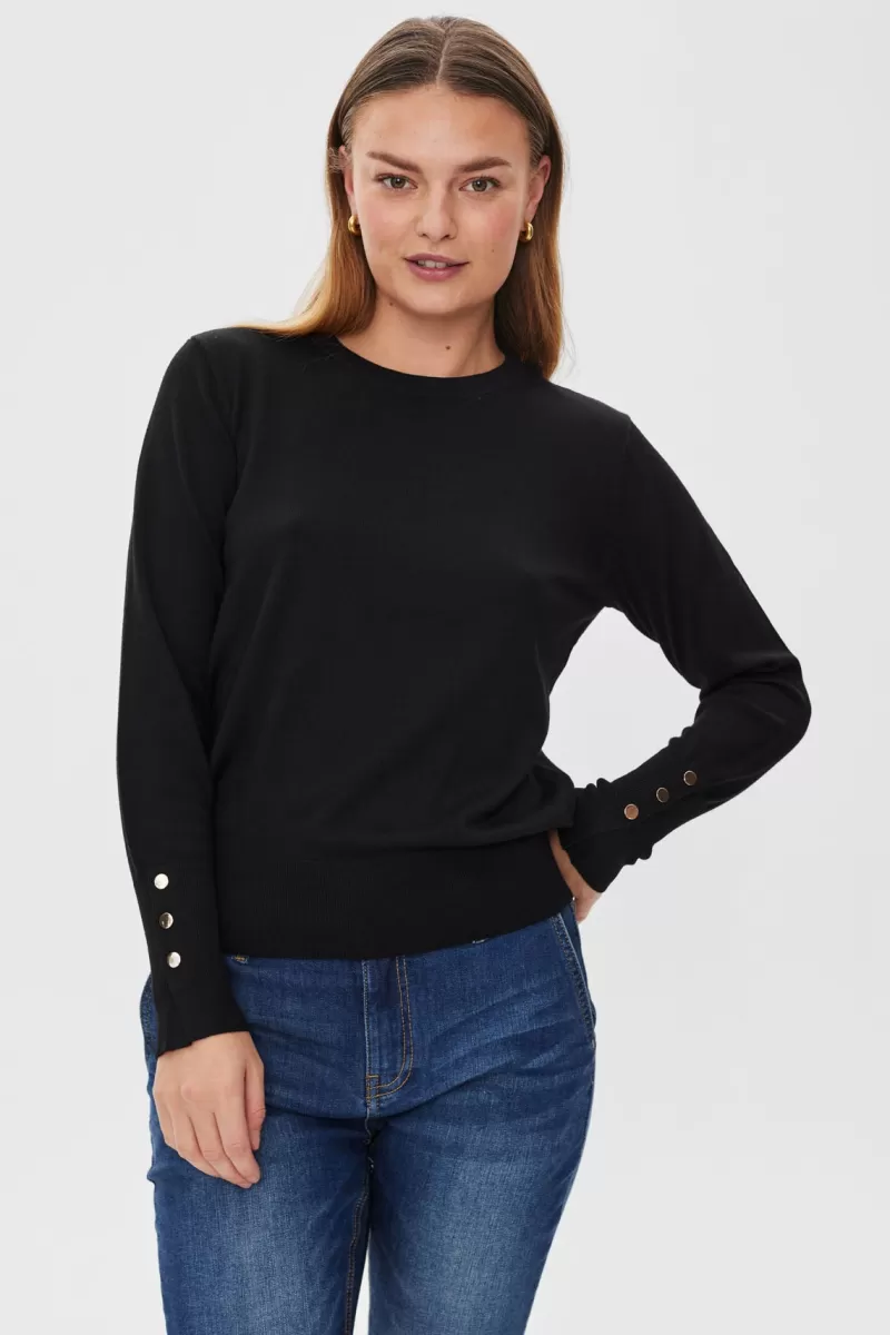 FREEQUENT Strik & Pullovers<FQKATIE - FINSTRIKKET PULLOVER - SORT