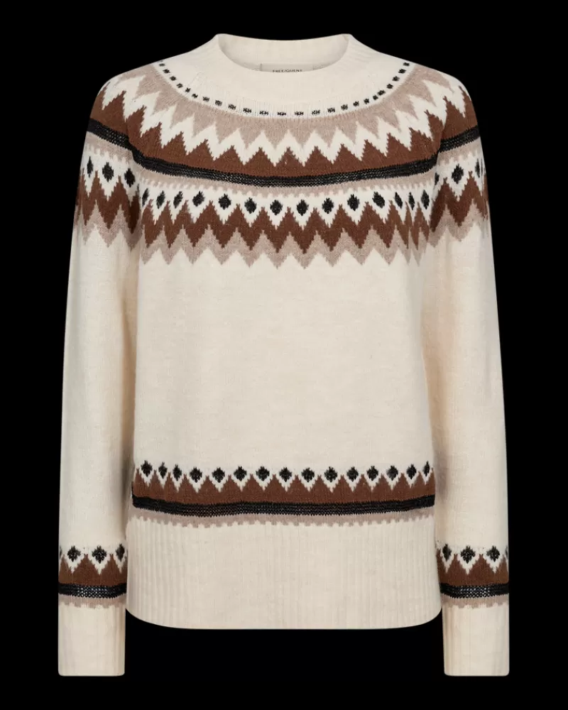 FREEQUENT Strik & Pullovers<FQMAYFAIR - PULLOVER - BRUN OG BEIGE