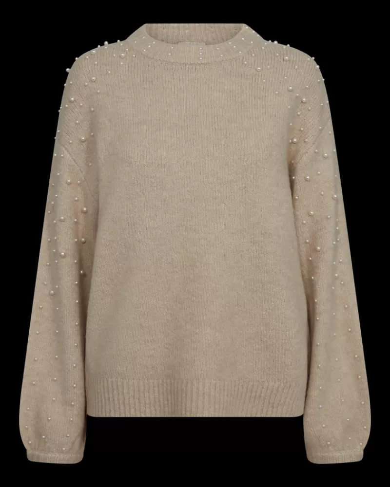 FREEQUENT Strik & Pullovers<FQPEARL - PULLOVER MED PERLER - BEIGE