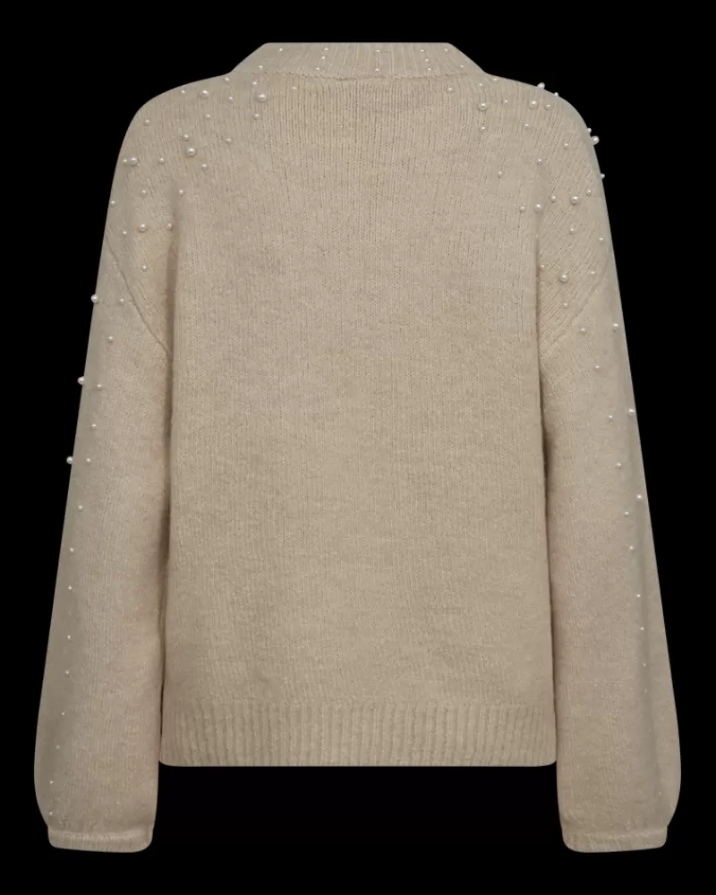 FREEQUENT Strik & Pullovers<FQPEARL - PULLOVER MED PERLER - BEIGE