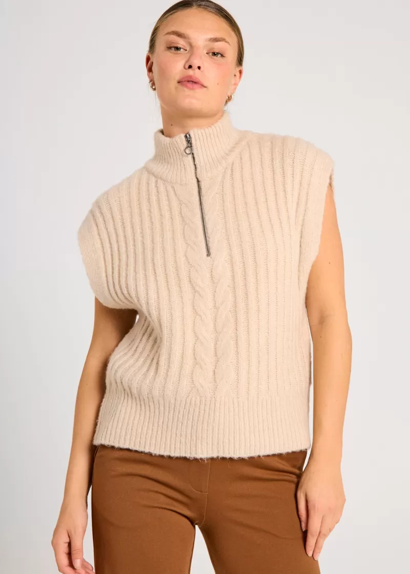 FREEQUENT Strik & Pullovers | Veste<FQSILA - KORT STRIKKET VEST - BEIGE