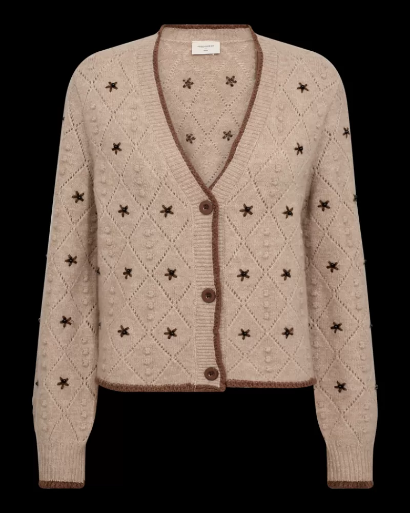 FREEQUENT Strik & Pullovers<FQSTOKKE - CARDIGAN - BRUN OG BEIGE